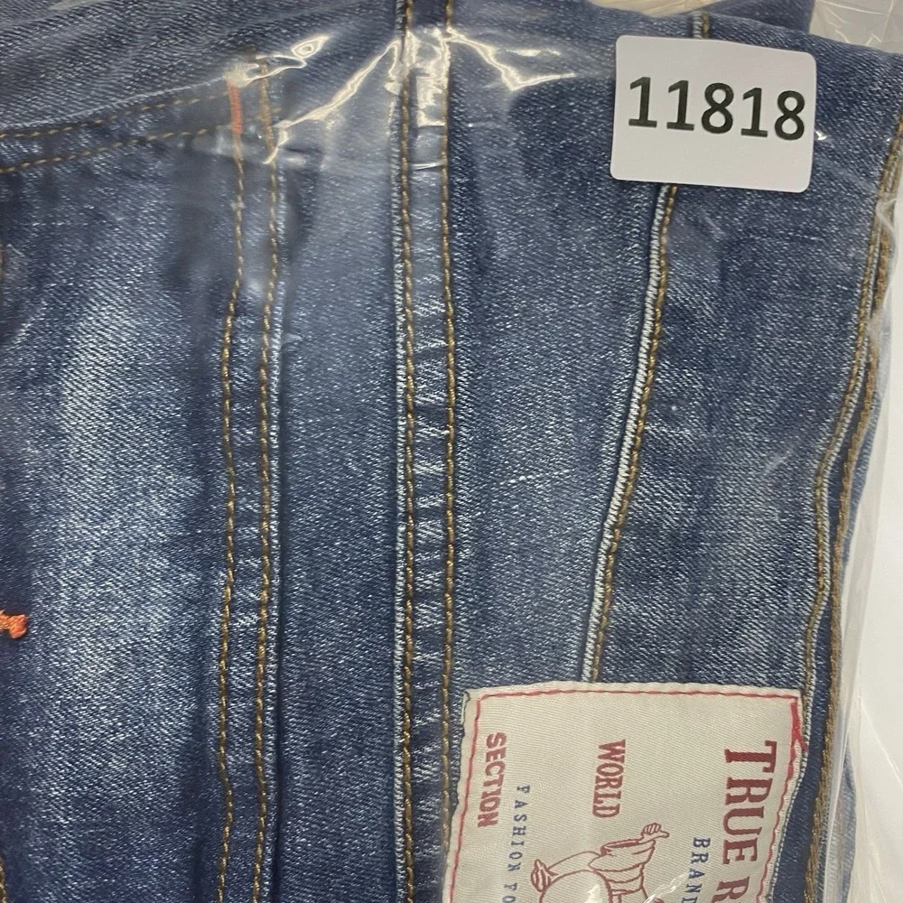True Religion Jeans Mens 36x34 Blue Denim Pants Ricky Relaxed Straight Flap